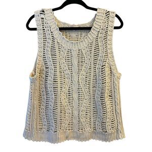 Solitaire boho crochet vest sz L layered festival neutral nautical versatile